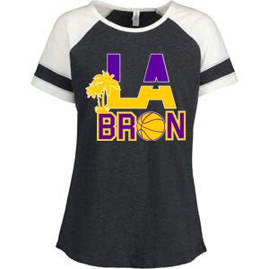 LA Bron Basketball Palm Tree Logo Enza Ladies Jersey Colorblock Tee