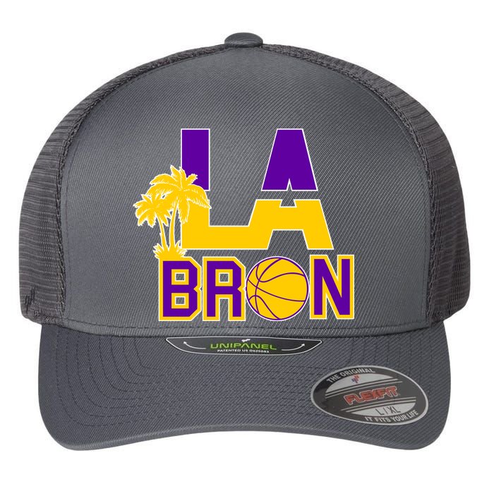 LA Bron Basketball Palm Tree Logo Flexfit Unipanel Trucker Cap