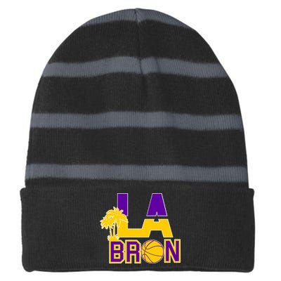 LA Bron Basketball Palm Tree Logo Striped Beanie with Solid Band