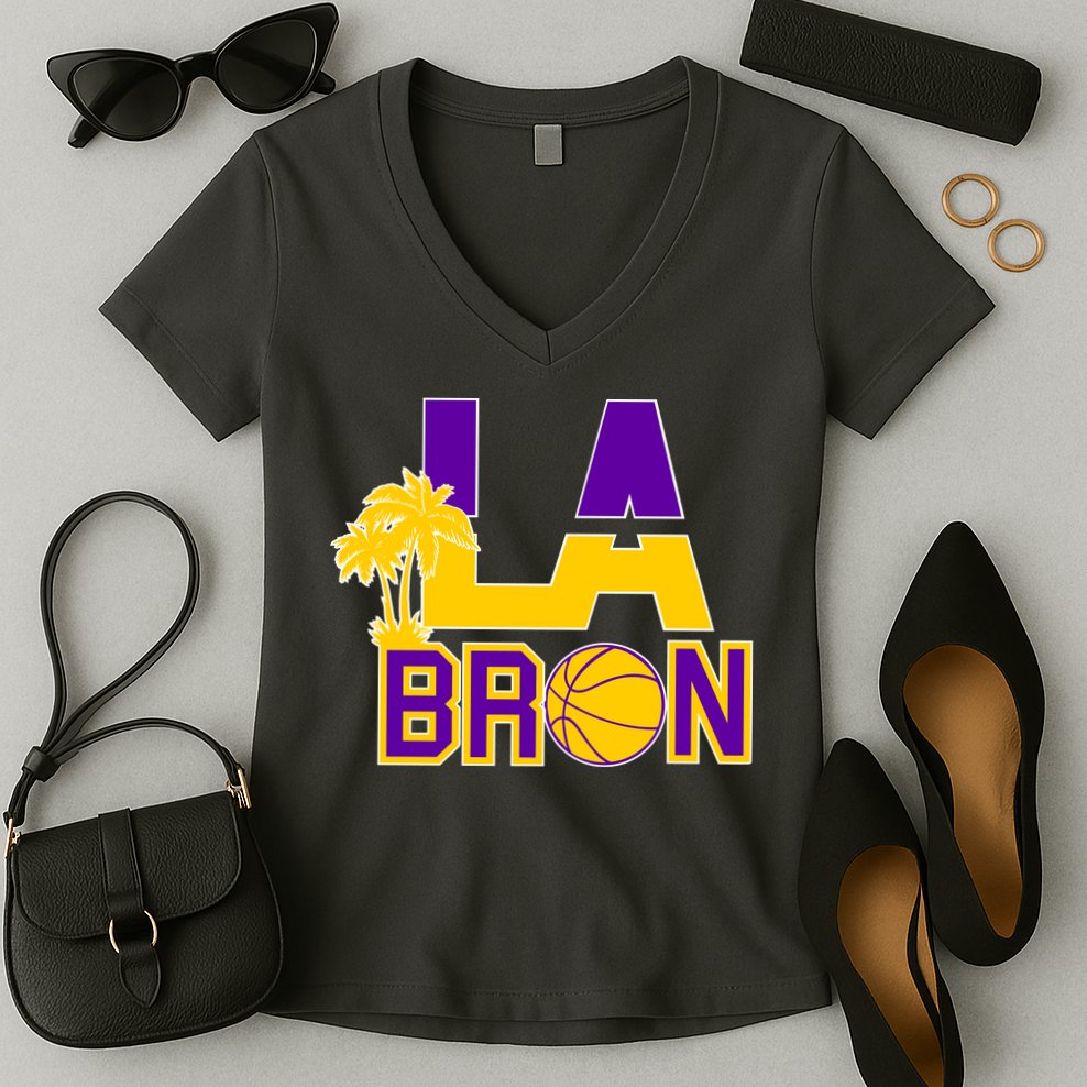 LA Bron Basketball Palm Tree Logo Women's V-Neck T-Shirt