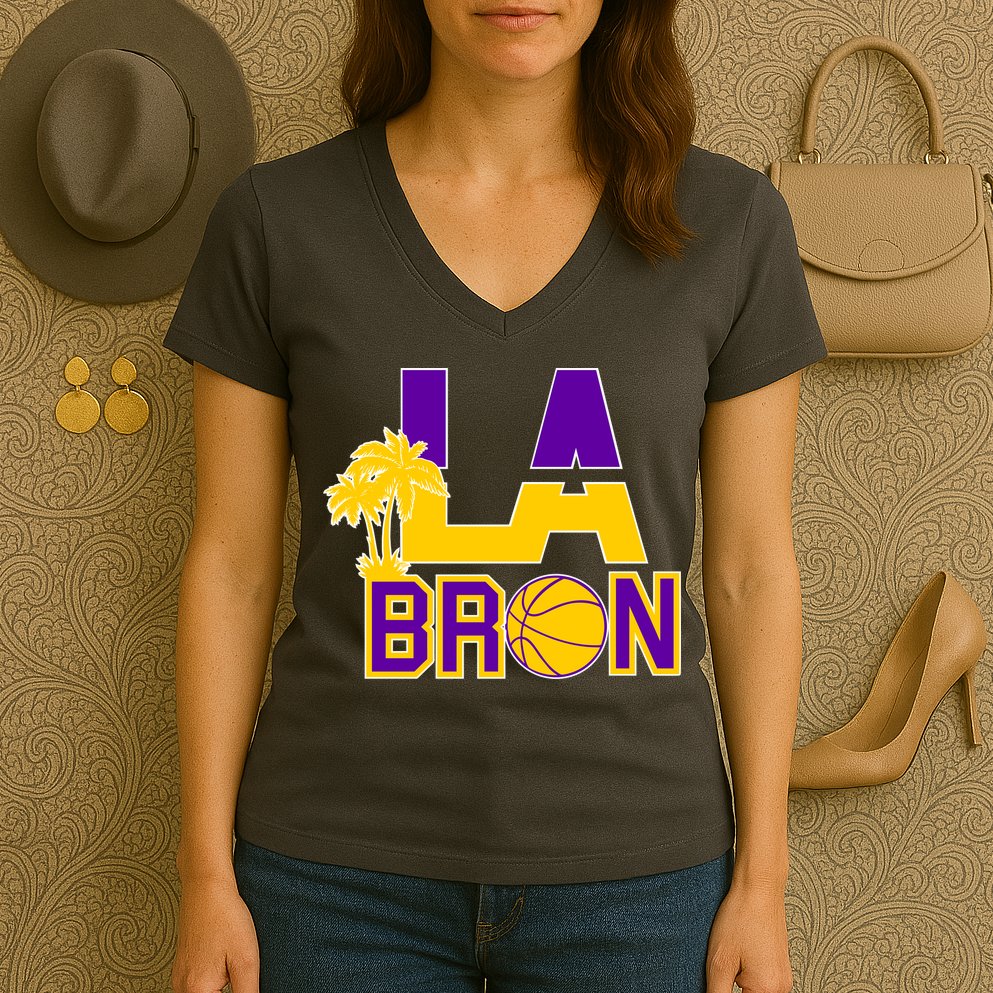 LA Bron Basketball Palm Tree Logo Women's V-Neck T-Shirt