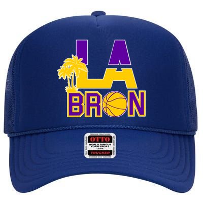 LA Bron Basketball Palm Tree Logo High Crown Mesh Back Trucker Hat