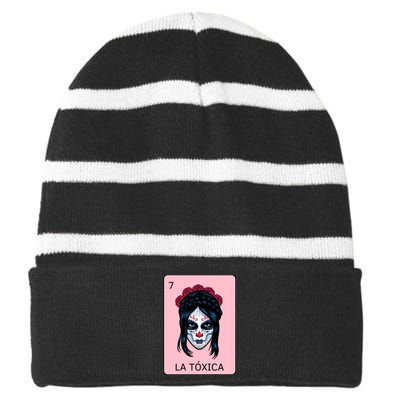 La Toxica Sugar Skull  Striped Beanie with Solid Band