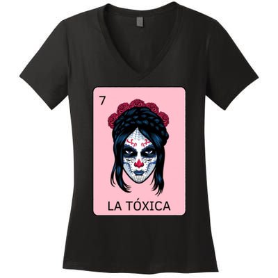 La Toxica Sugar Skull  Women's V-Neck T-Shirt