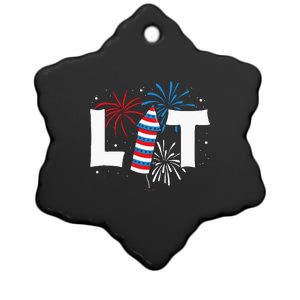 Lit American 4th Of July US Patriotic Pride Gift Ceramic Star Ornament