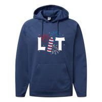 Lit American 4th Of July US Patriotic Pride Gift Performance Fleece Hoodie