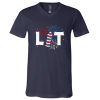 Lit American 4th Of July US Patriotic Pride Gift V-Neck T-Shirt