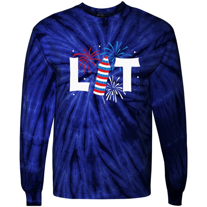 Lit American 4th Of July US Patriotic Pride Gift Tie-Dye Long Sleeve Shirt