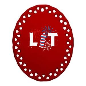 Lit American 4th Of July US Patriotic Pride Gift Ceramic Oval Ornament