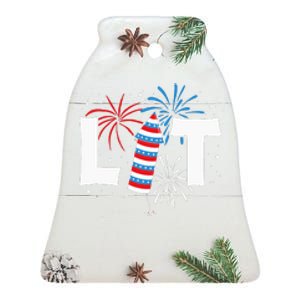 Lit American 4th Of July US Patriotic Pride Gift Ceramic Bell Ornament