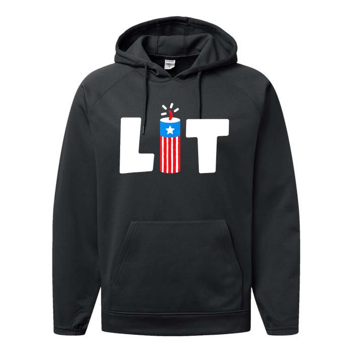 Lit American 4th of July US Patriotic Pride Performance Fleece Hoodie