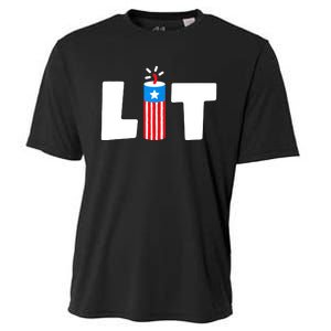 Lit American 4th of July US Patriotic Pride Cooling Performance Crew T-Shirt