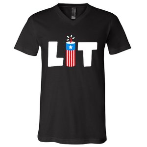 Lit American 4th of July US Patriotic Pride V-Neck T-Shirt