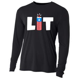 Lit American 4th of July US Patriotic Pride Cooling Performance Long Sleeve Crew