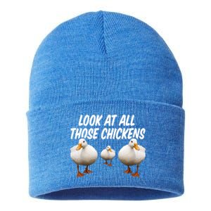 Look At All Those Chickens Funny Goose Duck Vine Meme Funny Gift Sustainable Knit Beanie