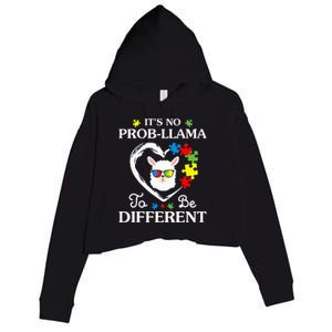 Llama Autism Awareness Gift Be A Little Different Crop Fleece Hoodie