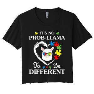 Llama Autism Awareness Gift Be A Little Different Women's Crop Top Tee