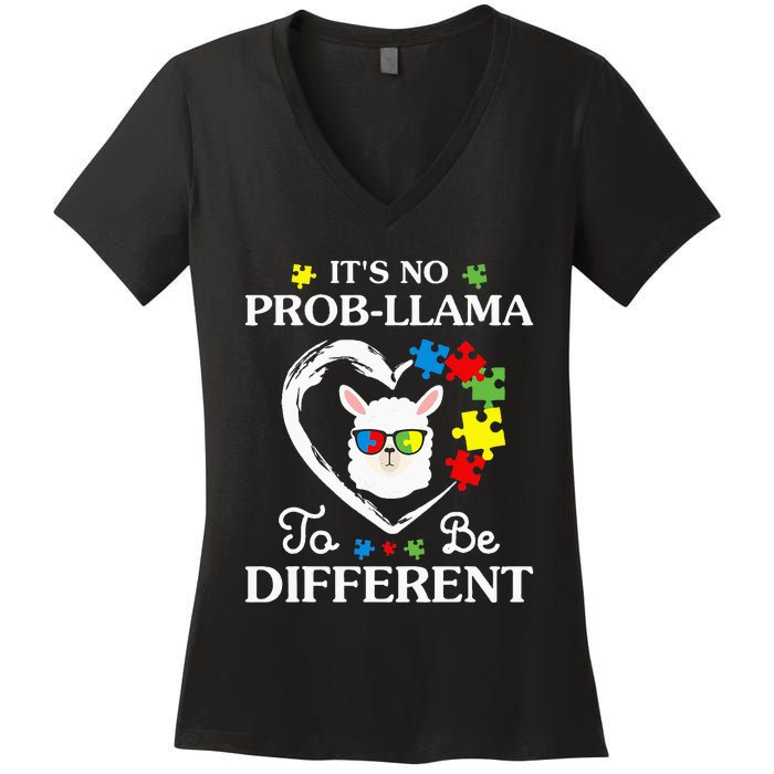 Llama Autism Awareness Gift Be A Little Different Women's V-Neck T-Shirt