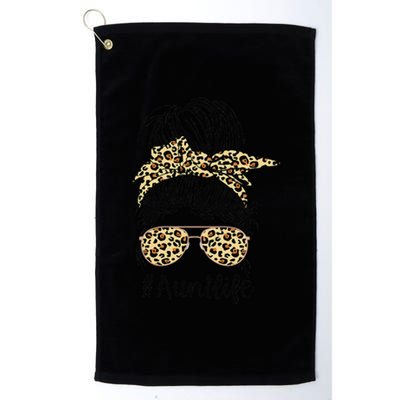 Leopard Aunties Aunt Life Funny Messy Bun Mother's Day Platinum Collection Golf Towel