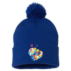 Love Autism Awareness Puzzle Pieces Gift Design Idea Great Gift Pom Pom 12in Knit Beanie