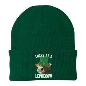 Lucky As A Leprecow Cute Cow Leprechaun MashUp St. Paddy's Knit Cap Winter Beanie