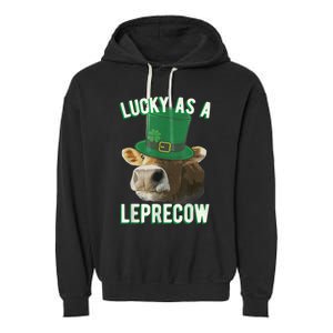 Lucky As A Leprecow Cute Cow Leprechaun MashUp St. Paddy's Garment-Dyed Fleece Hoodie