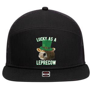 Lucky As A Leprecow Cute Cow Leprechaun MashUp St. Paddy's 7 Panel Mesh Trucker Snapback Hat