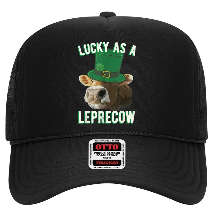 Lucky As A Leprecow Cute Cow Leprechaun MashUp St. Paddy's High Crown Mesh Back Trucker Hat