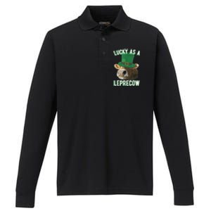 Lucky As A Leprecow Cute Cow Leprechaun MashUp St. Paddy's Performance Long Sleeve Polo