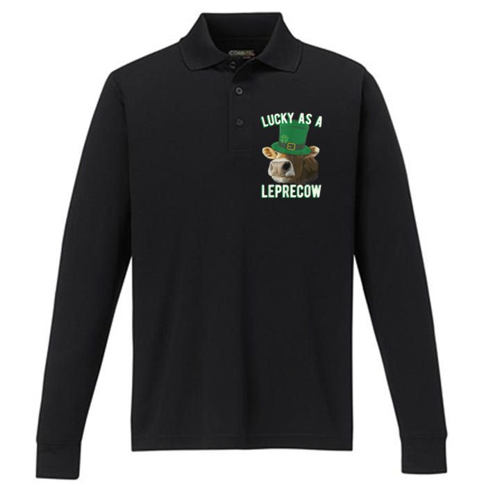 Lucky As A Leprecow Cute Cow Leprechaun MashUp St. Paddy's Performance Long Sleeve Polo