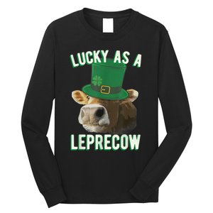 Lucky As A Leprecow Cute Cow Leprechaun MashUp St. Paddy's Long Sleeve Shirt