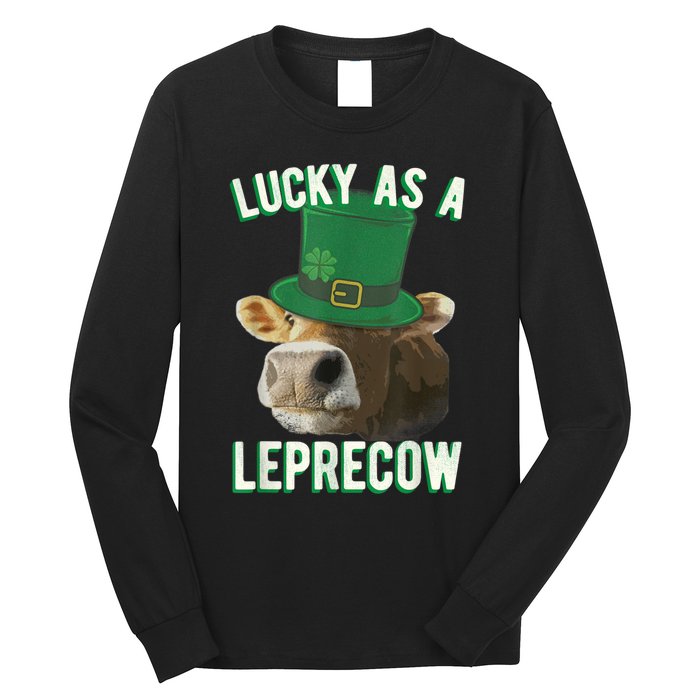 Lucky As A Leprecow Cute Cow Leprechaun MashUp St. Paddy's Long Sleeve Shirt