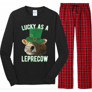 Lucky As A Leprecow Cute Cow Leprechaun MashUp St. Paddy's Long Sleeve Pajama Set