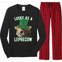 Lucky As A Leprecow Cute Cow Leprechaun MashUp St. Paddy's Long Sleeve Pajama Set