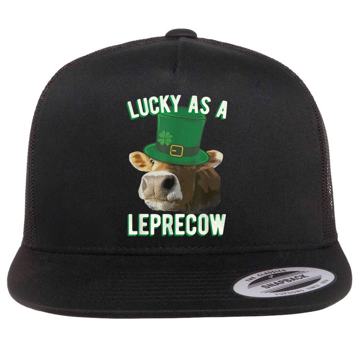 Lucky As A Leprecow Cute Cow Leprechaun MashUp St. Paddy's Flat Bill Trucker Hat