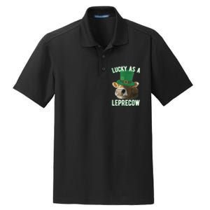 Lucky As A Leprecow Cute Cow Leprechaun MashUp St. Paddy's Dry Zone Grid Polo