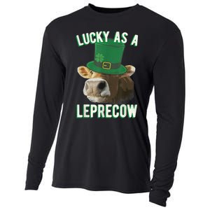 Lucky As A Leprecow Cute Cow Leprechaun MashUp St. Paddy's Cooling Performance Long Sleeve Crew