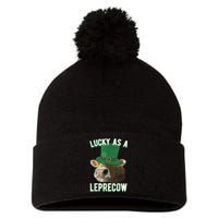 Lucky As A Leprecow Cute Cow Leprechaun MashUp St. Paddy's Pom Pom 12in Knit Beanie