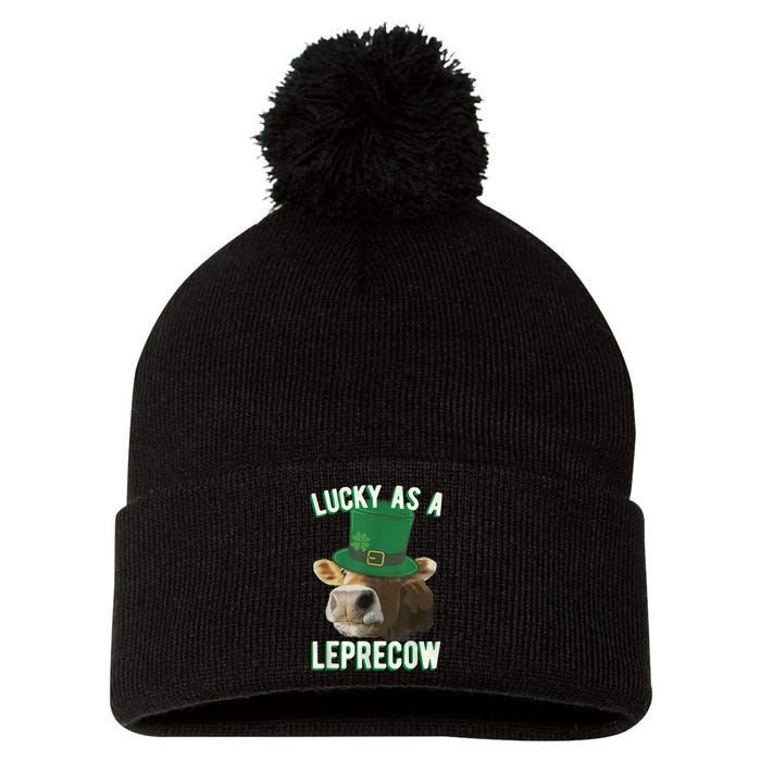 Lucky As A Leprecow Cute Cow Leprechaun MashUp St. Paddy's Pom Pom 12in Knit Beanie