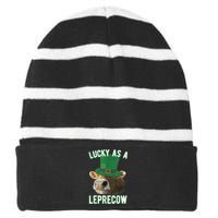 Lucky As A Leprecow Cute Cow Leprechaun MashUp St. Paddy's Striped Beanie with Solid Band