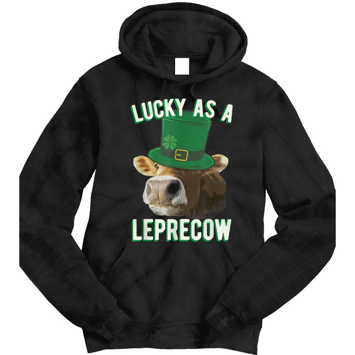 Lucky As A Leprecow Cute Cow Leprechaun MashUp St. Paddy's Tie Dye Hoodie