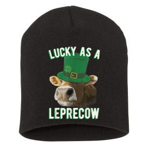 Lucky As A Leprecow Cute Cow Leprechaun MashUp St. Paddy's Short Acrylic Beanie