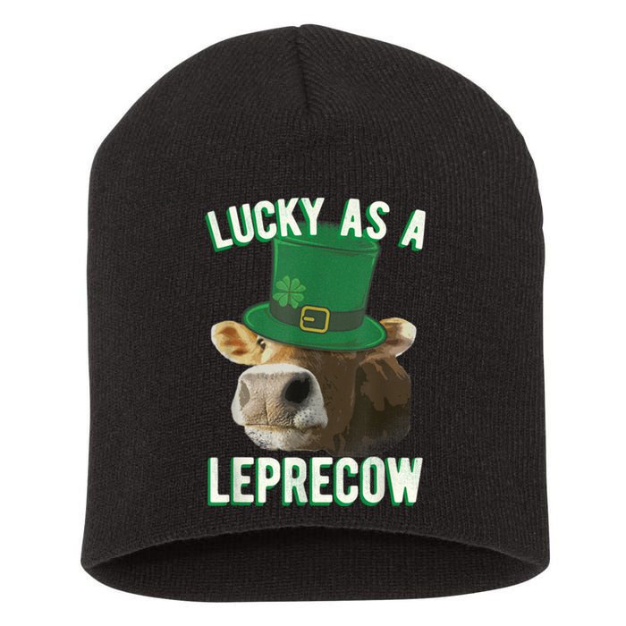 Lucky As A Leprecow Cute Cow Leprechaun MashUp St. Paddy's Short Acrylic Beanie