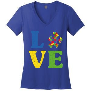 Love Autism Awareness Autistic Puzzle Piece Gift Women's V-Neck T-Shirt