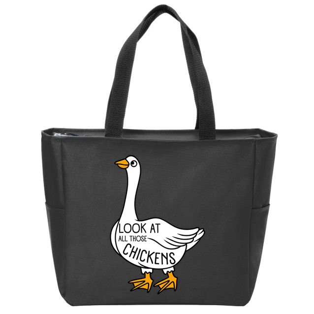 Look At All Those Chickens Goose Meme Zip Tote Bag