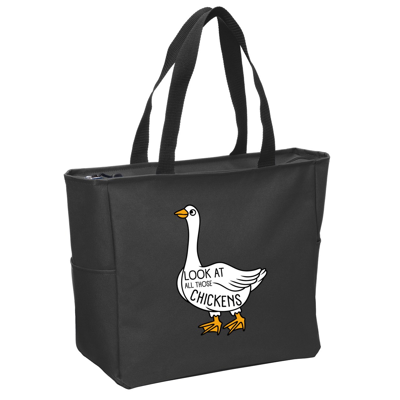 Look At All Those Chickens Goose Meme Zip Tote Bag
