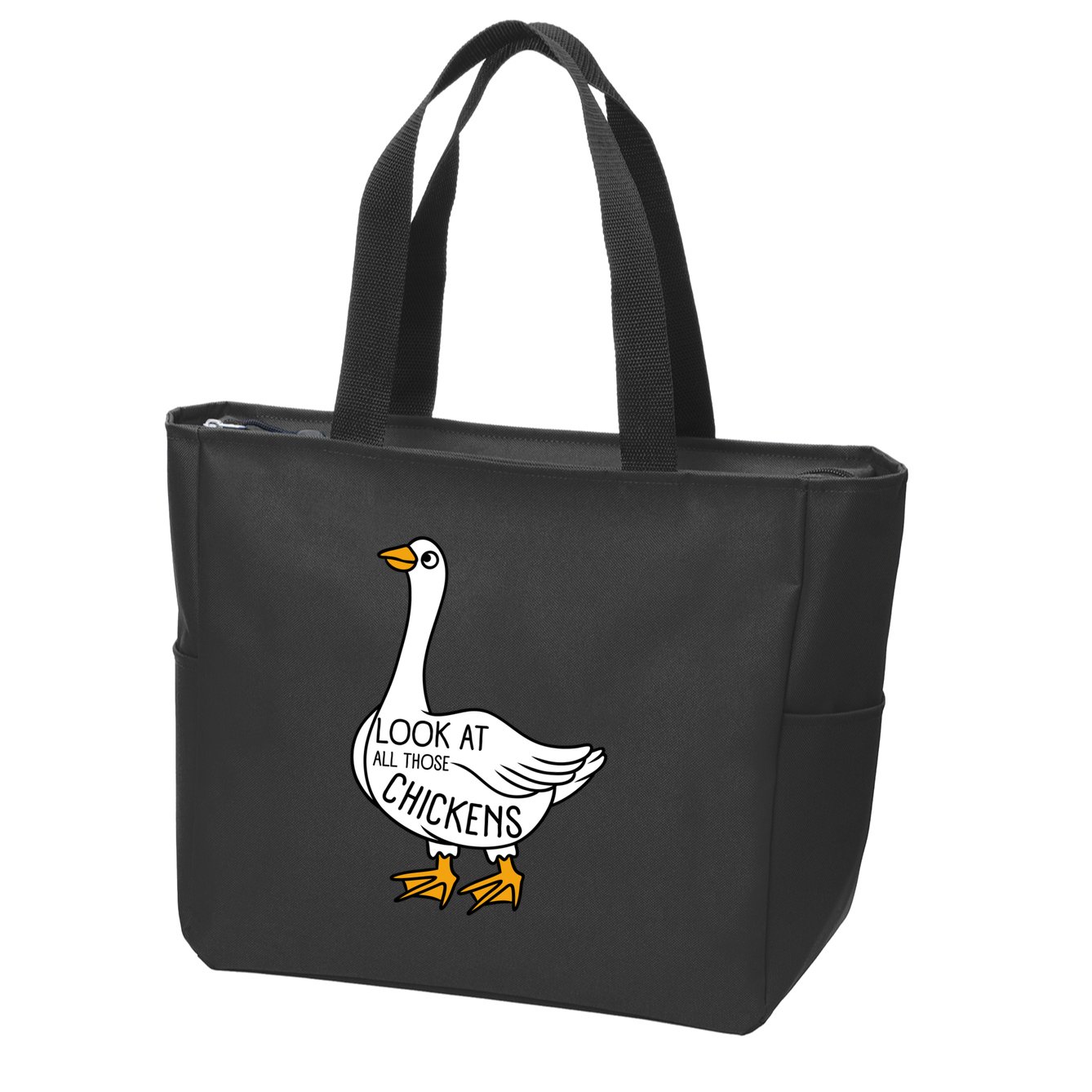 Look At All Those Chickens Goose Meme Zip Tote Bag