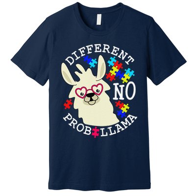 Llama Autism Awareness Different No Probllama Drama Funny Premium T-Shirt