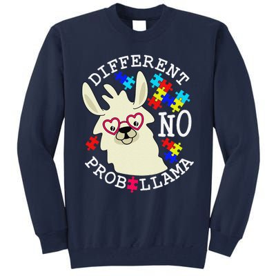 Llama Autism Awareness Different No Probllama Drama Funny Tall Sweatshirt