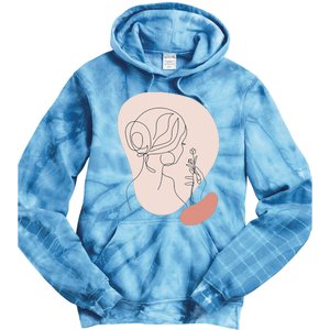 Line Art Abstract Minimalist Of Women Face With Rose Flower Tie Dye Hoodie